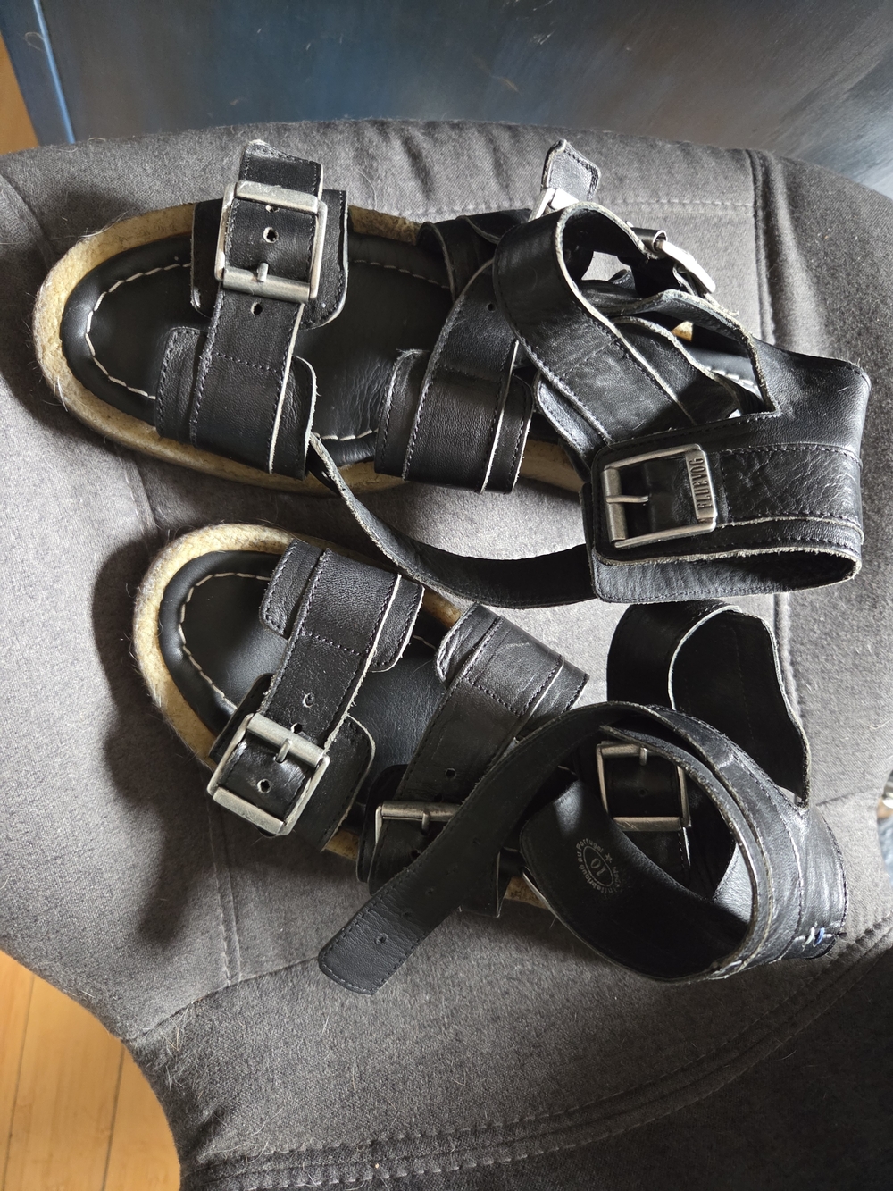 Fluevog Muskoka Black Leather Sandals
